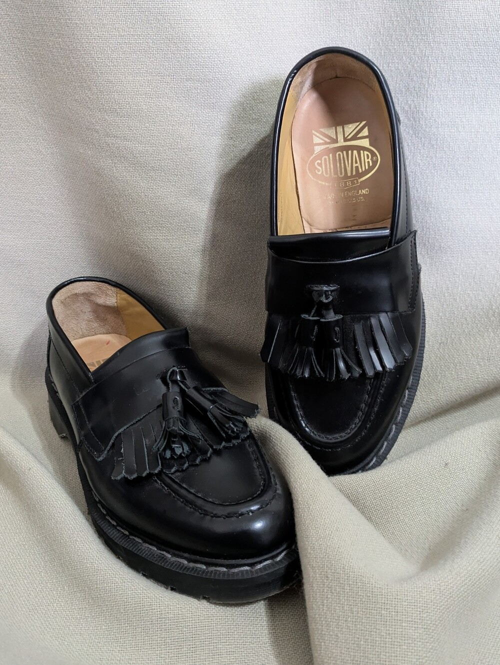 Solovair Black Leather Tassel Loafer Made in England Womens Size US 5 Kiltie